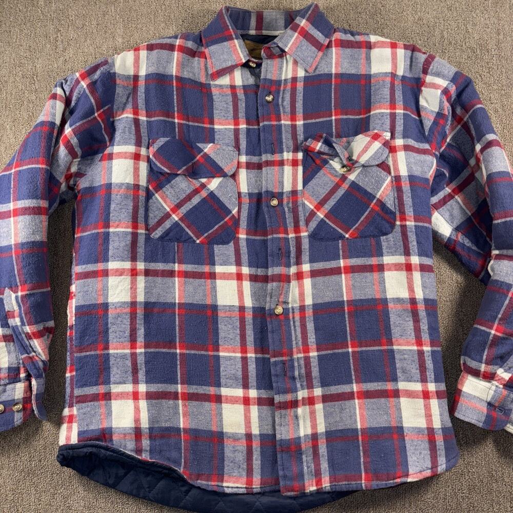 Vtg St. Johns Bay Men's Plaid Flannel Shirt Shacket Size Medium Quilted Lining